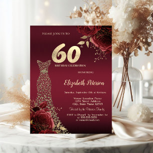 Gold Diamonds Dress Red Roses 60th Birthday Invitation
