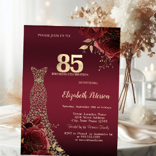 Gold Diamonds Dress Red Roses 85th Birthday Invitation