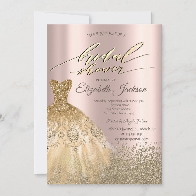 Gold Diamonds Dress Rose Gold Bridal Shower Invitation (Front)