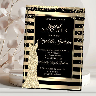 Gold Diamonds, Dress Striped Frame Bridal Shower Invitation