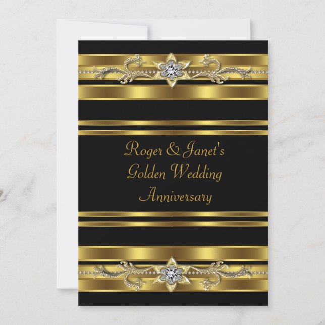 Gold Diamonds Elegant 50th Wedding Anniversary Invitation (Front)