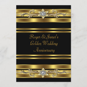 Gold Diamonds Elegant 50th Wedding Anniversary Invitation