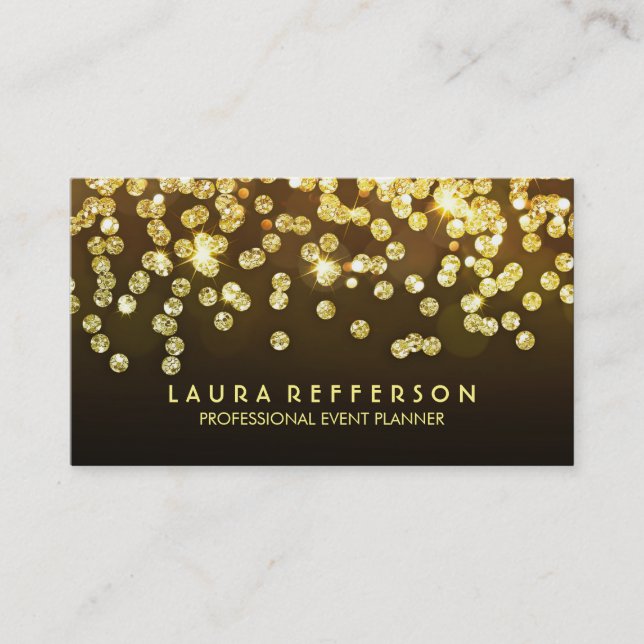Gold Diamonds - Faux Gold Foil Confetti Black Business Card (Front)