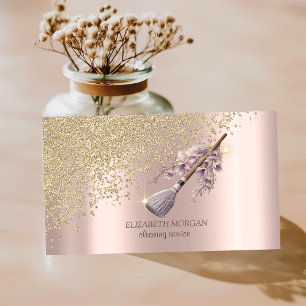  Gold Diamonds Floral Broom Maid Cleaning House  Business Card
