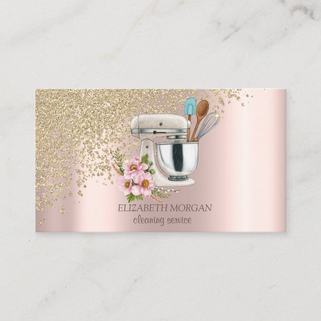 Gold Diamonds Floral Broom Maid Rose Gold  Business Card (Front)