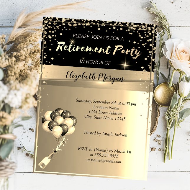 Gold Diamonds Frame, Ballons, Retirement Party Invitation (Creator Uploaded)