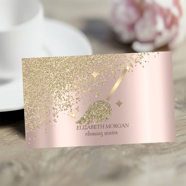 Gold Diamonds Glitter Broom Maid Cleaning House  Business Card (Creator Uploaded)