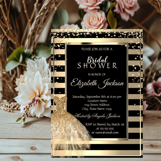 Gold Diamonds,Gold Dress Striped  Bridal Shower Invitation (Creator Uploaded)