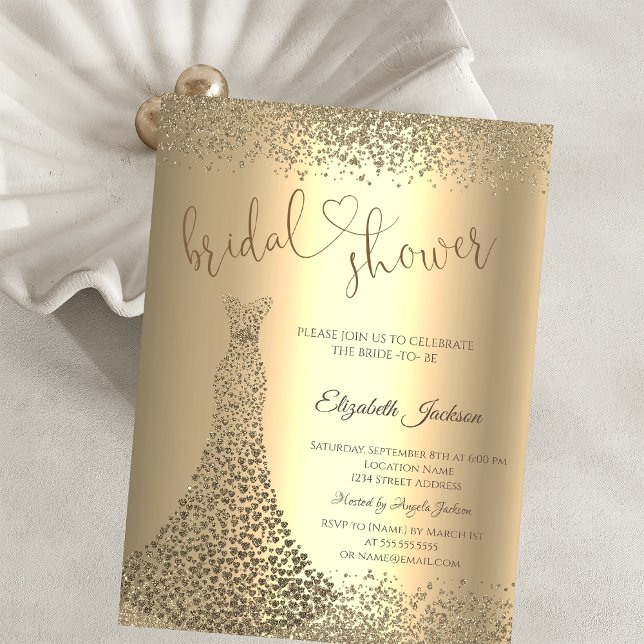 Gold Diamonds Heart Dress Bridal Shower  Invitation (Creator Uploaded)