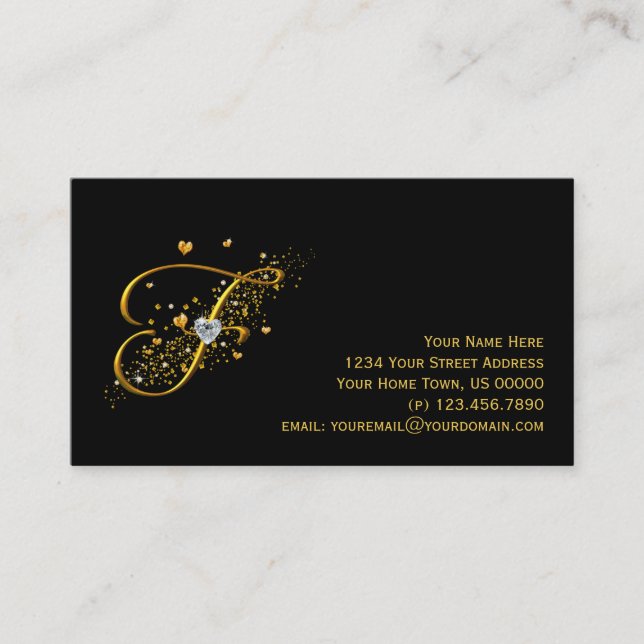 Gold & Diamonds Initial F Stardust Business Card (Front)
