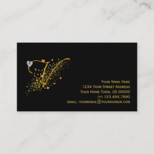 Gold & Diamonds Initial V Stardust Business Card