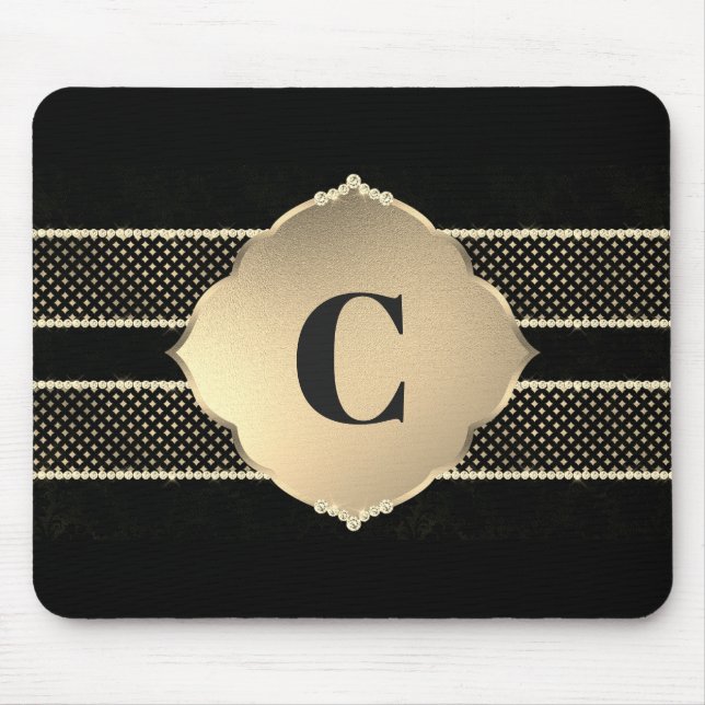 Gold Diamonds Monogram Mouse Pad (Front)