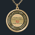 Gold Diamonds Red Swirls Gold Plated Necklace<br><div class="desc">Elegant black and gold geometric frame red accent,  celebrating 50th years of love,  customisable 50th wedding anniversary template.</div>