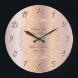 Gold Diamonds Rose Gold 25th Wedding Anniversary Large Clock<br><div class="desc">Elegant gold diamonds wedding anniversary clock.</div>