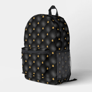 Gold Diamonds Tufted Black Backpack