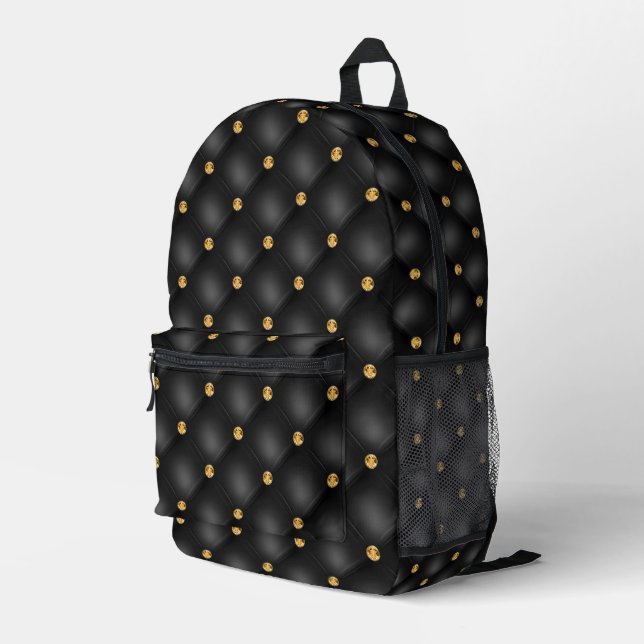 Gold Diamonds Tufted Black Backpack (Back Corner Right)
