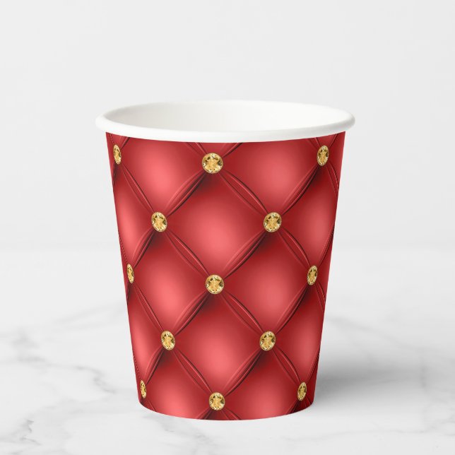 Gold Diamonds Tufted Leather Red Paper Cups Gift (Front)