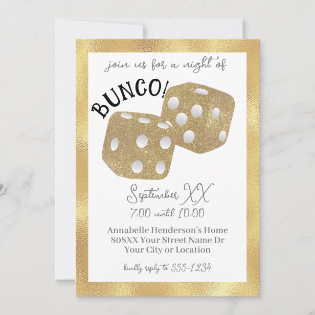 Gold Dice Bunco Night Invitation (Front)