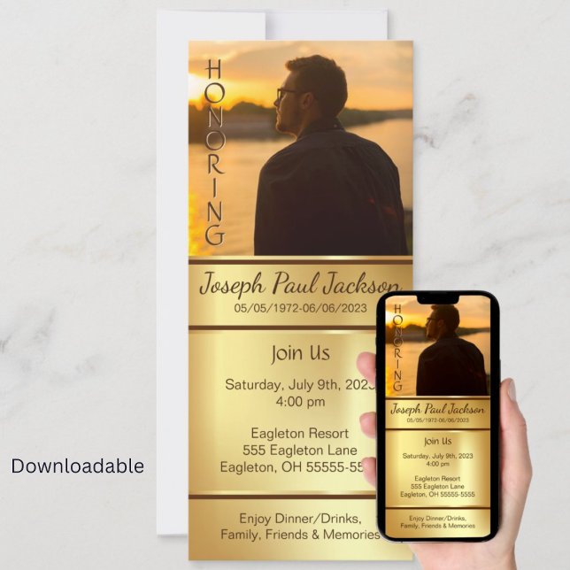 Gold Digital Photo Memorial Invitation (Creator Uploaded)