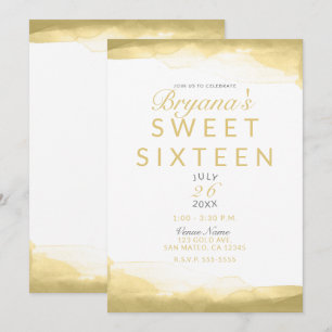 Gold Dijon Mustard Watercolor Modern Chic Sweet 16 Invitation