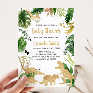 Gold Dinosaur Baby Shower  Invitation