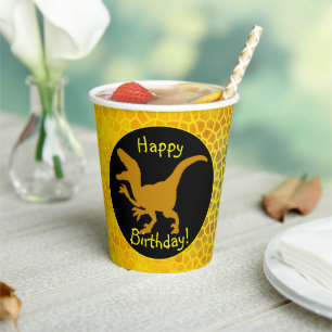 Gold Dinosaur Hide Happy Birthday! Paper Cups