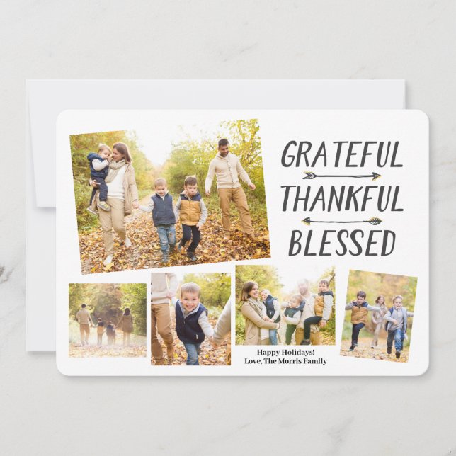 Gold Dipped Arrows Grateful Thankful Blessed | Holiday Card (Front)