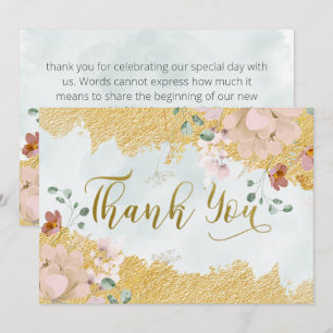 Gold Dipped Floral Wedding Thank You Card