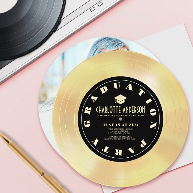Gold Disc/Vinyl Record Graduation Photo Invitation (Creator Uploaded)