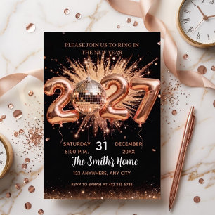 Gold Disco Ball 2027 New Year's Eve Party Invitation