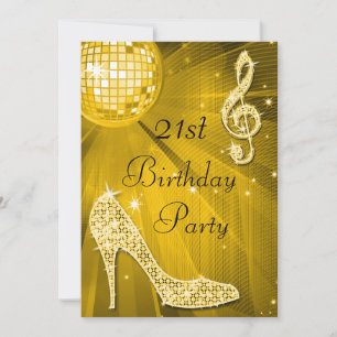 Gold Disco Ball and Heels 21st Birthday Invitation