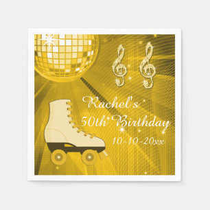 Gold Disco Ball and Roller Skates 50th Birthday Napkin