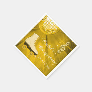 Gold Disco Ball and Roller Skates Quinceañera Napkin