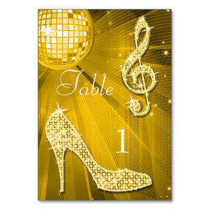 Gold Disco Ball and Stiletto Shoe Double Sided Table Number