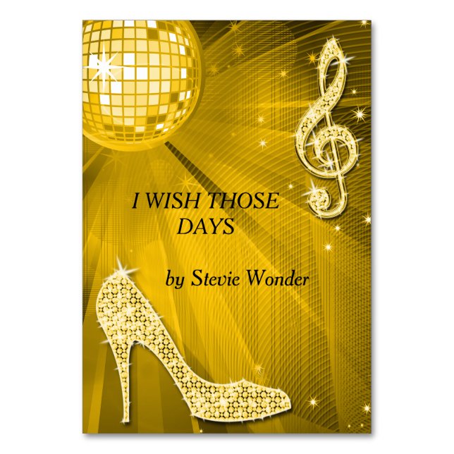 Gold Disco Ball and Stiletto Shoe Double Sided Table Number (Back)