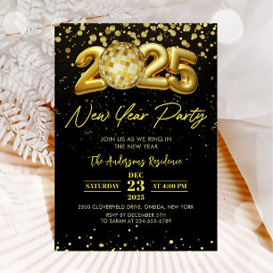 Gold Disco Ball Cheers New Years Eve Party 2024  Invitation
