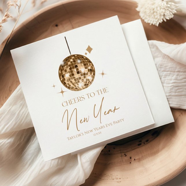 Gold Disco Ball Cheers New Years Eve Party  Napkin (Creator Uploaded)
