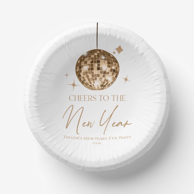 Gold Disco Ball Cheers New Years Eve Party  Paper Plate (Front)