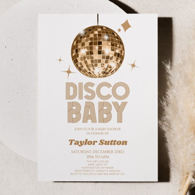Gold Disco Ball 'Disco Baby' Baby Shower Invitation (Creator Uploaded)