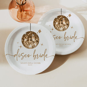 Gold Disco Ball Disco Bride Bridal Shower Paper Plate