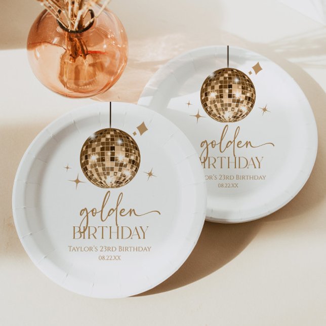 Gold Disco Ball Golden Birthday Party Paper Plate (Creator Uploaded)