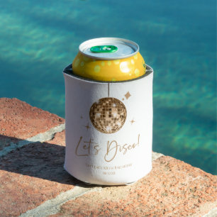 Gold Disco Ball Let's Disco Birthday Party Can Cooler