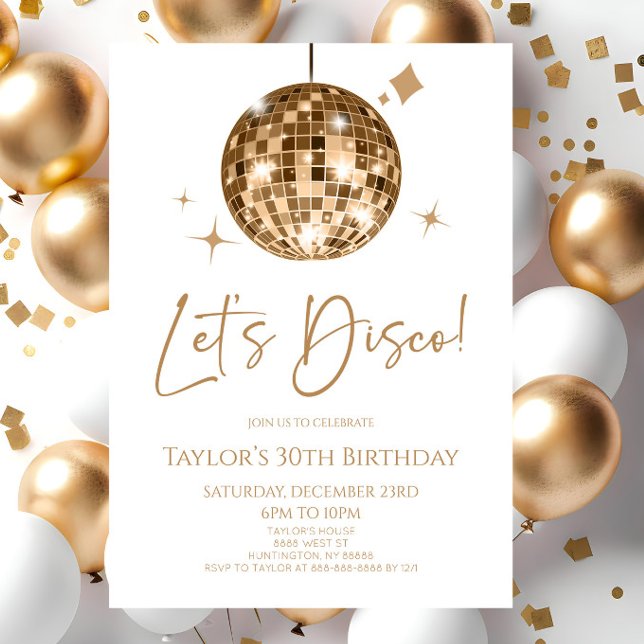 Gold Disco Ball Let's Disco Birthday Party Invitation (Creator Uploaded)