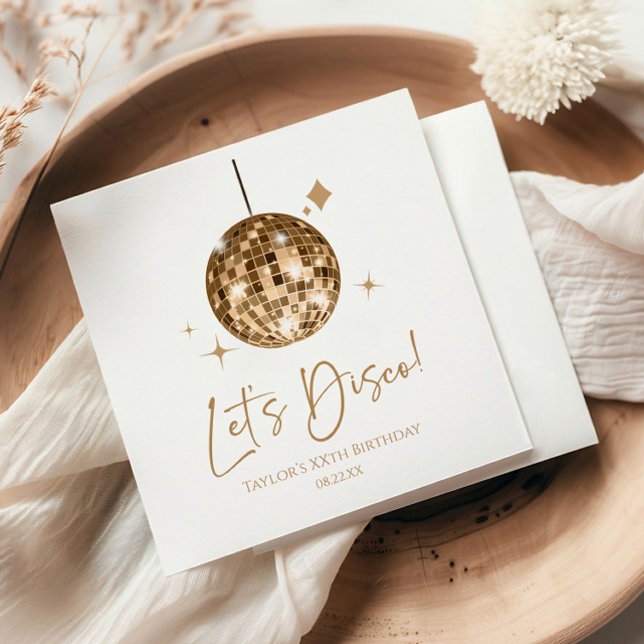 Gold Disco Ball Let's Disco Birthday Party Napkin (Creator Uploaded)