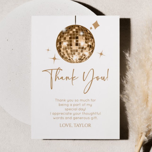 Gold Disco Ball Let's Disco Birthday Party Thank You Card (Creator Uploaded)