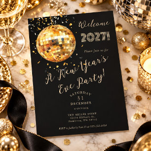 Gold Disco Ball New Year's Eve Party Invitation