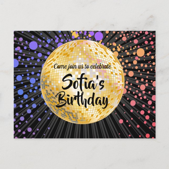 gold disco ball Postcard invitation (Front)