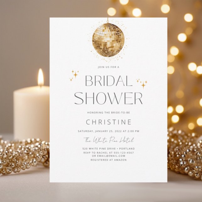 Gold Disco Ball Sparkle Bridal Shower Invitation (Creator Uploaded)