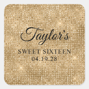 Gold Disco Glitter Sweet Sixteen Square Sticker