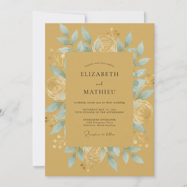 Gold Distinguished Botanical Wedding Invitation (Front)